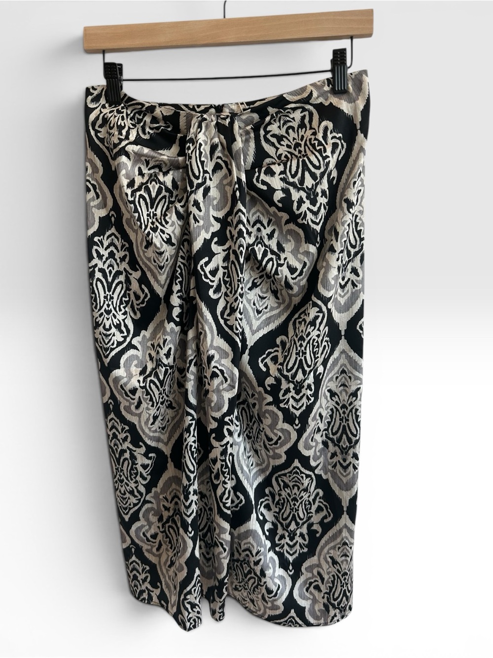 Mango Midi Skirt M Black Beige Print High Waist Workwear NWT